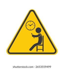 Isolated caution sign to reduce mobile phone screen time, with clock and phone icon, promoting digital wellbeing and eye health awareness guidance.