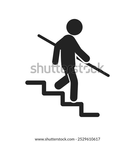 Isolated caution sign use handrail on stairs, indoor building safety label