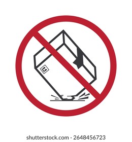 Isolated caution sign warning not to drop the package; contents inside the cardboard box are fragile and require careful handling