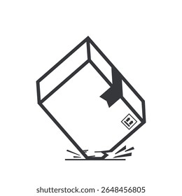 Isolated caution sign warning not to drop the package; contents inside the cardboard box are fragile and require careful handling