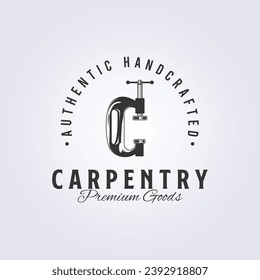 isolated c-clamp logo, vintage carpenter vector illustration design