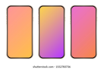 Isolated cell phone mockup. Vector phone illustration. Vector set of phone cases. Colorful phone template.