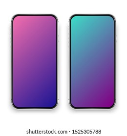 Isolated cell phone. Vector mobile phone. Colorful gradient template. User interface design. Gradient phone mockup.