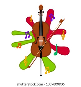 Isolated cello on a colored splash. Vector illustration design