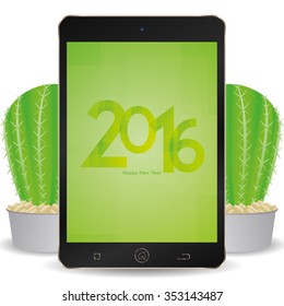 Isolated cellphone with a pair of cactus and a new year screensaver