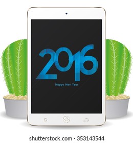 Isolated cellphone with a pair of cactus and a new year screensaver