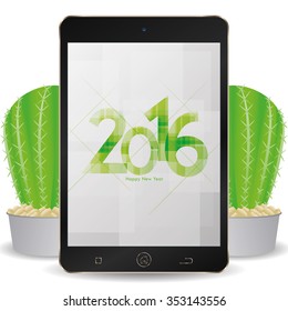 Isolated cellphone with a pair of cactus and a new year screensaver