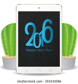 Isolated cellphone with a pair of cactus and a new year screensaver