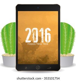 Isolated cellphone with a screensaver with text for new year celebrations
