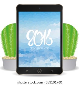 Isolated cellphone with a screensaver with text for new year celebrations