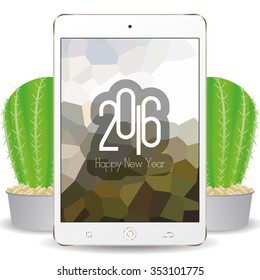 Isolated cellphone with a screensaver with text for new year celebrations