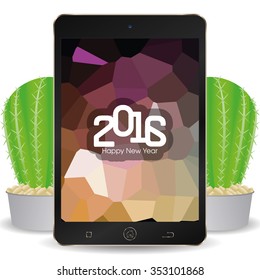 Isolated cellphone with a screensaver with text for new year celebrations