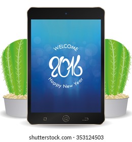 Isolated cellphone with a screensaver with text for new year celebrations