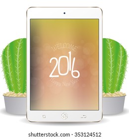 Isolated cellphone with a screensaver with text for new year celebrations