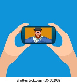 Isolated cellphone with a selfie of a hipster, Vector illustration