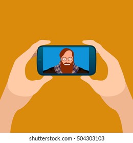 Isolated cellphone with a selfie of a hipster, Vector illustration