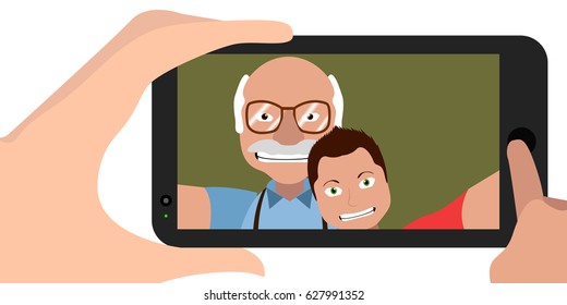 Isolated cellphone with a selfie, Vector illustration