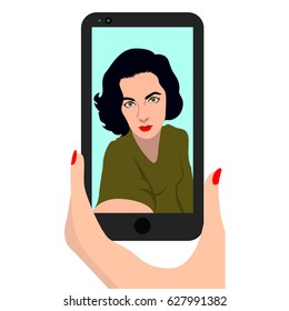 Isolated cellphone with a selfie, Vector illustration