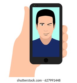 Isolated cellphone with a selfie, Vector illustration