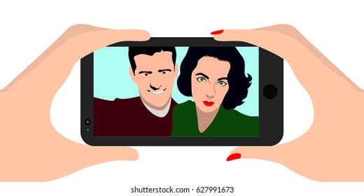 Isolated cellphone with a selfie, Vector illustration