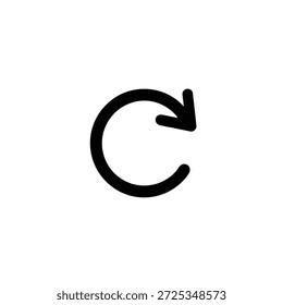 Seta circular preta centralizada e isolada, que representa uma ação de rotação, carregamento ou atualização. Exibido em um fundo limpo e transparente.