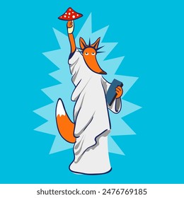 isolated character fox statue of liberty animal illustration in vector. object icon for poster sticker design logo print