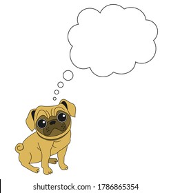 
Isolated character pet dog pug with thought bubble thinking on white background vector graphic cartoon