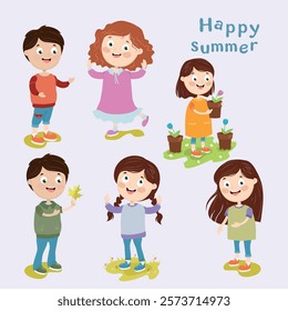isolated characters children in summer clothes