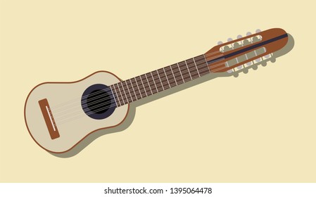 Isolated charango. Small guitar. South america musical string instrument. Flat style vector illustration.