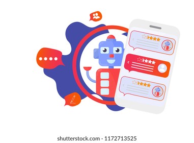 Isolated Chatbot advisor vector illustration: cute automatic chat bot support robot and smartphone. Mobile Help Support Advisor Chatbot icon.