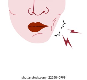 Isolated of cheek chewing or cheek Biting disorder, Body focused repetitive behaviors (BFRBs) symptom. Flat vector illustration.	