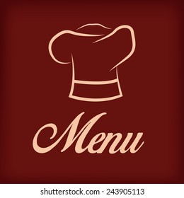 an isolated chef hat and text on a red background