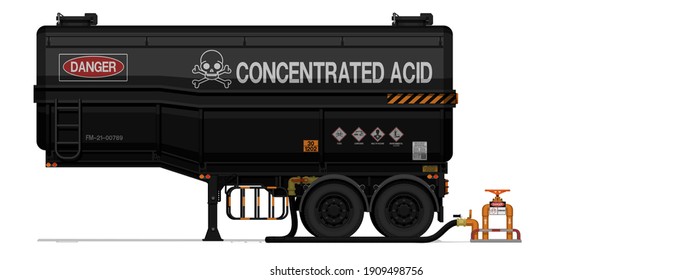 Isolated chemical semi trailer with pipe on white background