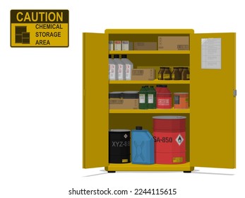 Isolated chemical storage cabinet on white background