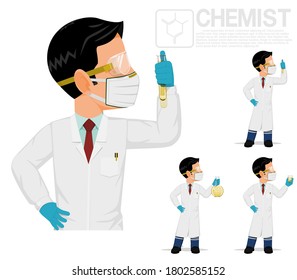 Isolated chemist with tube on white background
