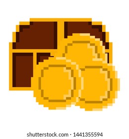 Isolated chest with golden coins pixelated - Vector