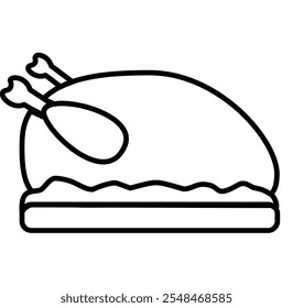 Isolated chicken roast line icon, a traditional delicacy to commemorate Thanksgiving day.