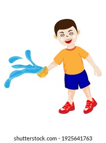 isolated child with Water bowl on white background vector design