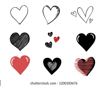 isolated childish hand drawn hearts symbol element for banner, label, wallpaper, texture, icon, cover, wrapping paper, cover etc. vector design