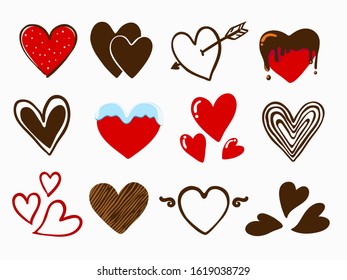 isolated childish hand drawn hearts symbol element for background, wallpaper, banner, label, card, texture etc. vector design