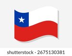 Isolated Chile flag design. Chile wavy flag digital vector 3d illustration. Fluttering flag. Grey shadow, white background.