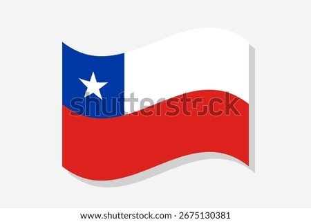 Isolated Chile flag design. Chile wavy flag digital vector 3d illustration. Fluttering flag. Grey shadow, white background.