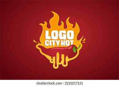 Isolated Chili and Fire Logo Design, an Illustration by using negative space of city skyline on the chili.