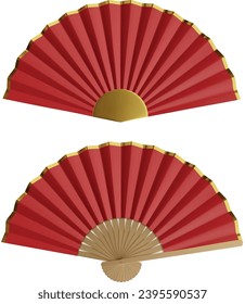 isolated chinese fan. 3d red and gold folding fans. chinese new year fan realistic illustration