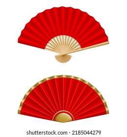 isolated chinese fans illustration. red folding fans for chinese new year and mid autumn festival decorations