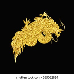 Isolated Chinese Gold Dragon from Sparkles. Vector