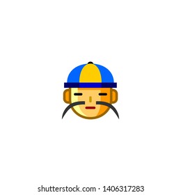 Isolated Chinese Man With Hat Vector Icon, Emoji, Emoticon