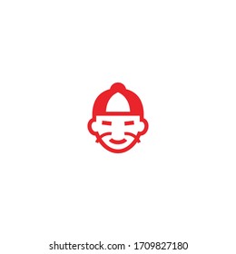 Isolated Chinese Man With Hat Vector Icon, Emoji, Emoticon