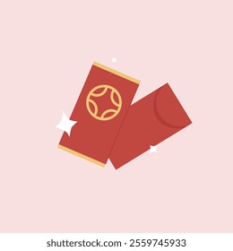 Isolated Chinese red gift money pocket from both sides. Happy Chinese New Year. Flat vector illustration