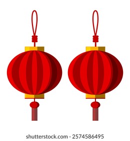 Isolated Chinese Red Lanterns vector design, Oriental Decoration graphic elements in Flat design for greeting card, Banner and Web design, Editable stock